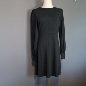 LOFT Petite Dark Green Long Sleeve Dress with button accents